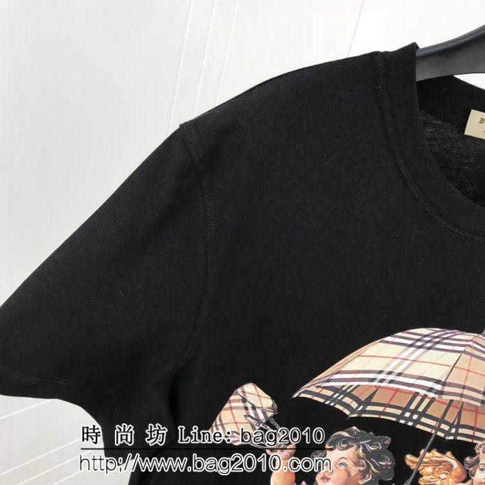BURBERRY巴寶莉 19ss早春新款 經典格紋 丘比特印花圖案 純棉黑色短袖 男女同款 ydi1789
